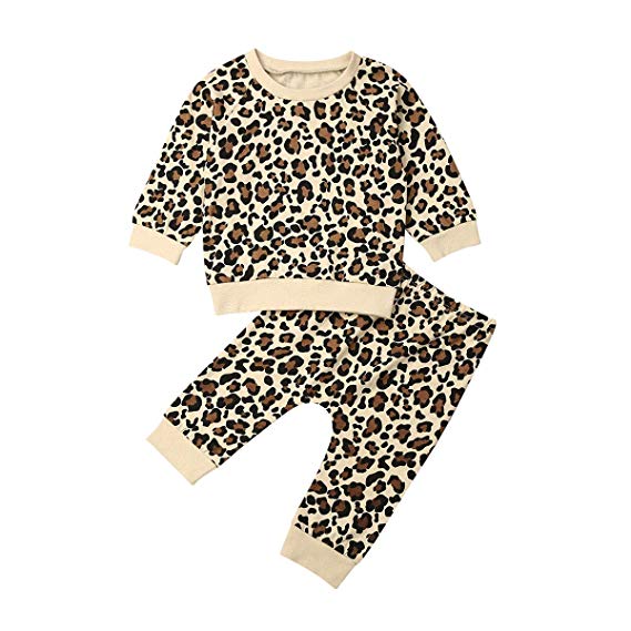Infant Toddler Baby Boy Girl Leopard Clothing Outfit Long Sleeve Top Pants Autumn Winter Kids Clothes Set