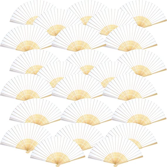 Hand Held Fans Silk Bamboo Folding Fans Handheld Folded Fan for Church Wedding Gift, Party Favors, DIY Decoration (White,120 Pack)