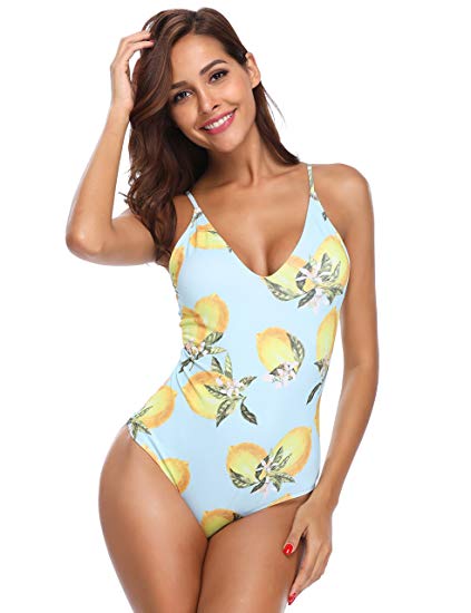 MarinaVida Women V-Neck One Piece Swimsuit Floral Print Bathing Suit