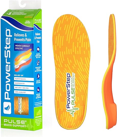 Powerstep Unisex's Pulse Maxx Insole, Running Shoe Insert, Maximum Arch Support, Plantar Fasciitis, Morton's Neuroma, Orange/Green, Men's 9-9.5 / Women's 11-11.5