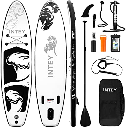 INTEY Inflatable Stand Up Paddle Board (6 Inches Thick) Durable Standing Boat with Great SUP Accessories & Backpack | Wide Stance, Three Fins for Excellent Tracking, Surf Control, Non-Slip Deck