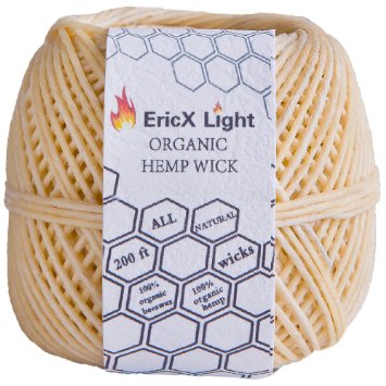 EricX Light Beeswax Hemp Wick , 200 ft Spool, 100% Organic Hemp Wick Well Coated With Natural BeesWax, Slow Burning, Low Smoke, Standard Size(1.0mm)