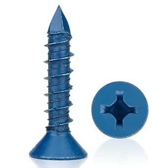 45 Packs, Concrete Screw Anchor, 1/4" x 1-1/4", Blue Flat Head Screws for Anchoring to Masonry, Brick, Block, Cement or Stucco