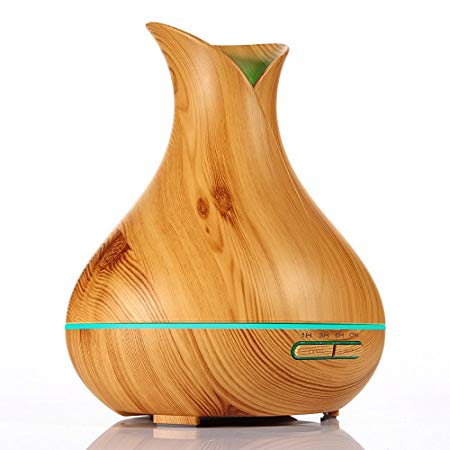 KBAYBO Cool Mist Air Humidifier Ultrasonic Essential Oil Aroma Diffuser Wood Grain 7 Color Changing LED Mood Light Timer Setting for Home Yoga Spa Office Bedroom Baby Room (Light Wood Grain)