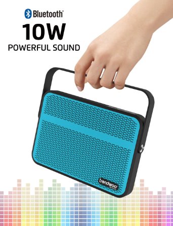 Bluetooth Speakers, Trendwoo 10W Powerful Portable Wireless Stereo Speaker Waterproof with Carrying Handle ( Dual 5W Drivers, 10Hours Playtime, Built in Microphone) for Outdoor & Indoor (Blue)
