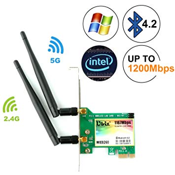 Ubit AC 1167Mbps Bluetooth4.2 WiFi Card, 802.11 2.4Ghz-300Mbps/5Ghz-867Mbps PCIE Wireless WiFi Network Card Dual Band Gigabit Adapter,Pci-e Wireless WI-FI Adapter Network Card for PC（WIE8260）