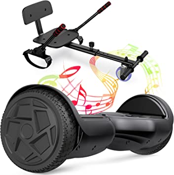 SISIGAD Hoverboard with Seat Attachment Combo, 6.5" Two-Wheel Hoverboards with Bluetooth Speaker and Colorful Lights, Self Balancing Scooter for Kids Gift (Include Go-Kart)