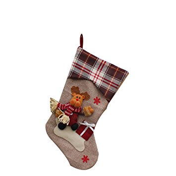 New Year Christmas Stockings Socks Plaid Santa Claus Candy Gift Bag Decoration-Elk