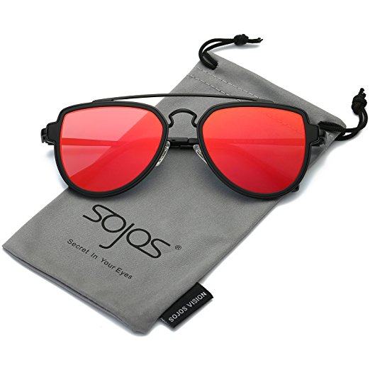 SojoS Fashion Aviator Unisex Sunglasses Flat Mirrored Lens Double Bridge SJ1051