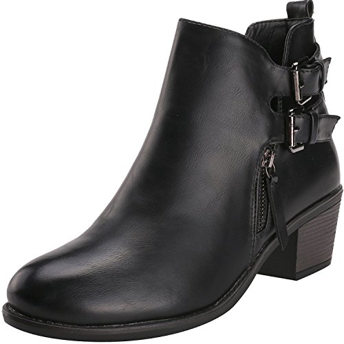 Alexis Leroy Winter Fashion Womens' Fashion Double Buckle Classic Solid Heeled Jodhpur Short Boots
