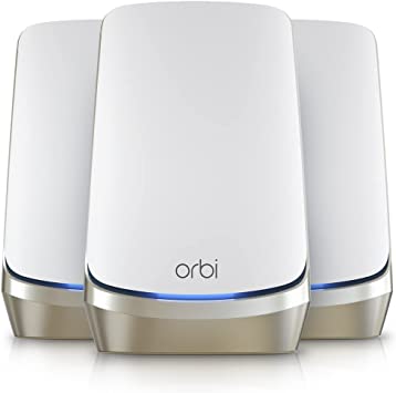 NETGEAR Orbi Quad-Band WiFi 6E Mesh System (RBKE963), Router with 2 Satellite Extenders, 10.8Gbps Speed, Coverage up to 9,000 sq. ft, 200 Devices, 10 Gig Internet Port, AXE11000 802.11 Axe