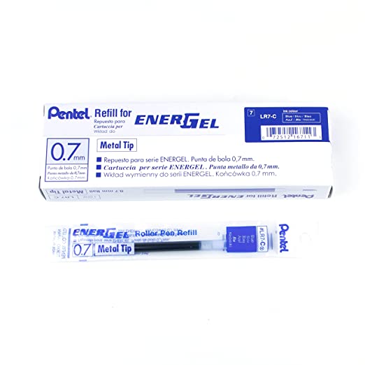 Pentel Refill Ink for BL57/BL77 EnerGel Liquid Gel Pen, 0.7mm, Metal Tip, Blue Ink, Box of 12 (LR7-C-12)