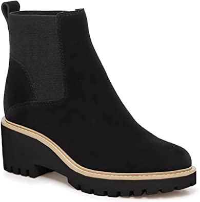 Juliet Holy Womens Platform Chelsea Boots Lug Sole Slip On Chunky Heel Winter Ankle Booties