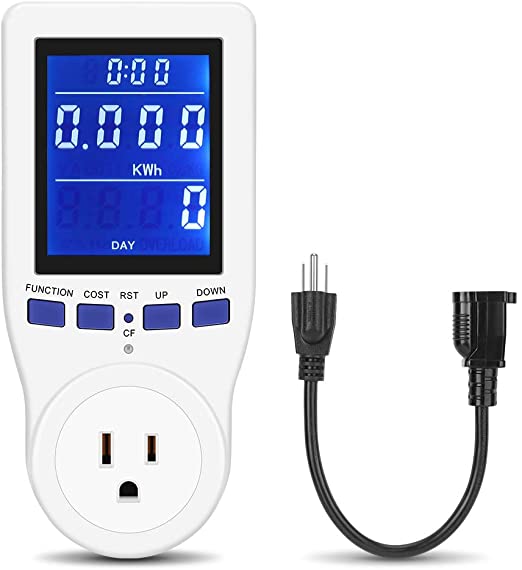 Electricity Usage Monitor, EECOO Power Meter Kill a Watt Energy Meter with Plug Extension Cord, HD LCD Backlight Display Plus Consumption Overload Protection Calculate CO₂ Emission