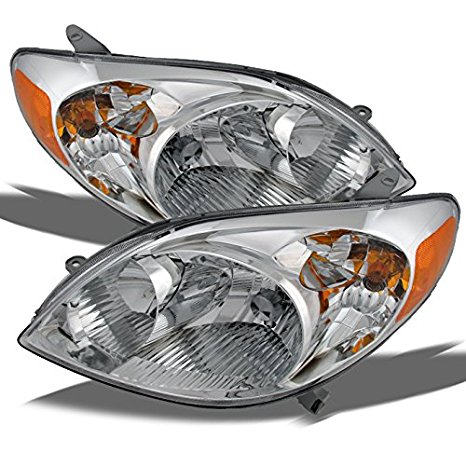 Toyota Matrix JDM Chrome Bezel OE Replacement Headlights Driver/Passenger Amber Head Lamps Pair