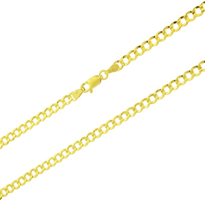 Nuragold 10k Yellow Gold 4mm Solid Cuban Curb Link Chain Pendant Necklace, Mens Womens Lobster Clasp 16" 18" 20" 22" 24" 26" 28" 30"