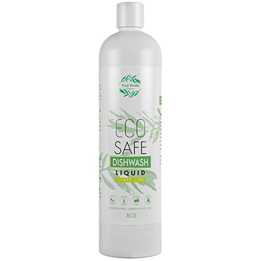 Organic Dish Soap By True Green Organics. Eco Friendly, Non-Toxic Liquid Detergent for Hand Washing and Dishwasher. Lemon-Lime Scent - 8 Fluid Ounces