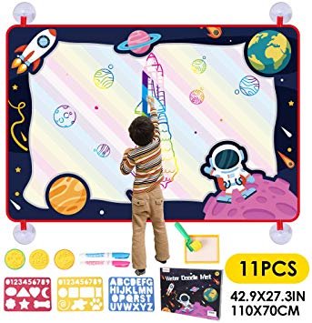 Beebeerun Large Magic Water Drawing Mat for Kids,Educational Learning Mats,Multicolor Aqua Magic Water Painting Doodle Pad,Writing Water Canvas Toys Gifts for Girls and Boys (Single Side)