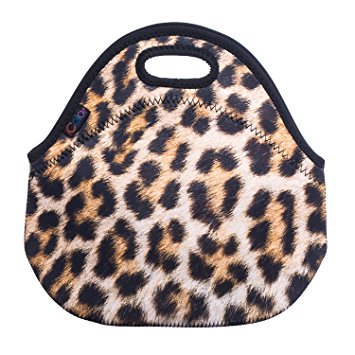 Leopard Print Insulated Lunch Tote Bag Cooler Box Neoprene Lunchbox for School Work