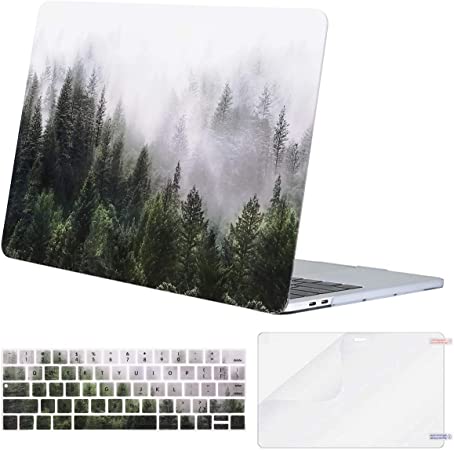 MOSISO MacBook Pro 15 Case 2019 2018 2017 2016 Release A1990/A1707, Plastic Hard Shell & Keyboard Cover & Screen Protector Compatible with MacBook Pro 15 Inch Touch Bar, Green Forest