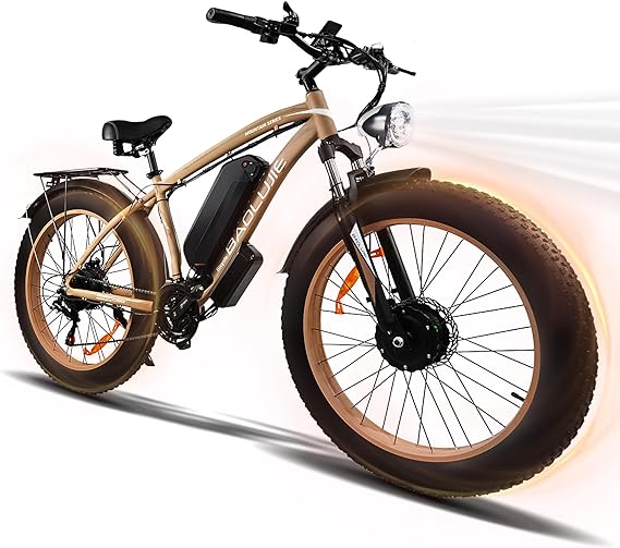 COJMOYOV 2000W Electric Bike with 20Ah Removable Battery 26"×4“Fat Tire Ebike for Adults 35MPH 80Miles Electric Bicycles with Shi-Mano 21 Speed Lockable Front Sespension Hydraulic Disc Brake Khaki