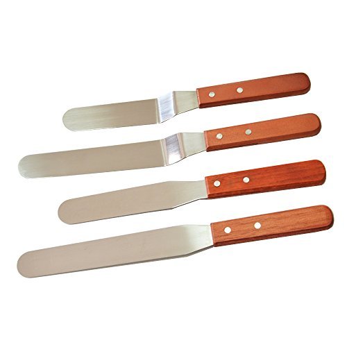 APRO 4-piece Set of Spatulas,10.4"&12.2"Offset,10.4"&12.2"Straight Stainless Steel Icing Wooden Handle Spatulas for Decorating Cakes,Cupcakes,Pastries,etc...