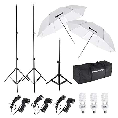 Excelvan 600W 5500K Photo Studio Umbrella Continuous Translucent Lighting Kit Portable Photography Umbrella Kit Light with Bulb Case Light Stand Carrying Bag for Portrait Video Shooting