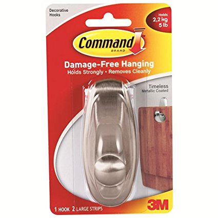 Command Timeless Hook, Large, Brushed Nickel, 1-Hook (17063BN-ES)