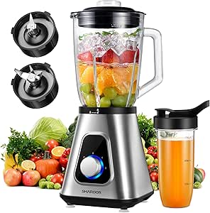 SHARDOR 1200W Blender for Shakes and Smoothies, 52 Oz Countertop Blender & 22 Oz Personal Blender Combo, 3 Adjustable Speed for Frozen Fruit Drinks, Smoothies, Sauces, Large Capacity