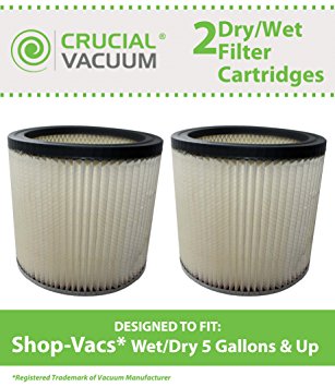 2 Replacements for Shop-Vac Cartridge Filter Fits 5-Gallon & Up We & Dry Vacs, Compatible With Part # 90304, by Think Crucial