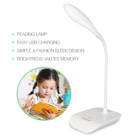 LED Book Reading Lights, ieGeek Dimmable Touch Sensor USB Rechargeable Flexible Gooseneck 7 LED Table Desk Bedside Lamp, Daylight White, Travel Light, Eyecare Night Light for Working, Reading, Books, Kindle, Note, Back to School Accessory for Kids Children Students College - White