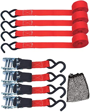 TOPSKY Ratchet Tie Down Straps, 10' x 1'' Securing Straps, 1200lb Break Strength, Red(4 Pack), RTD2005