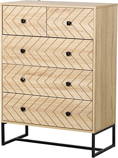 HOMCOM Armario Auxiliar Cajonera Cómoda 5 Cajones Mesilla de Noche Organizador Almacenaje Oficina 80x39,5x110 cm