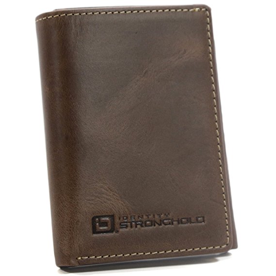 Men's Genuine Leather Trifold Wallet with Full RFID Protection Throughout - Exquisite Quality Rugged Leather