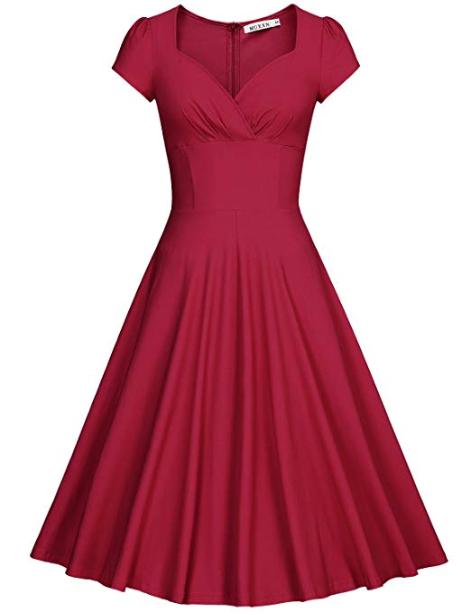 MUXXN Women's Vintage Style 40s Classic Below Knee Spring Garden Flare Dress