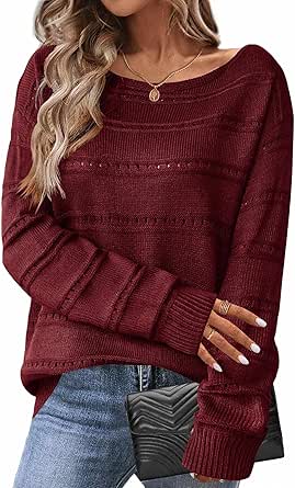 Zeagoo Womens Sweaters Cute Long Sleeve Off The Shoulder Pullover Tops Hollow Out Crochet Dressy Casual Outfits