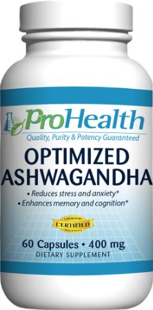 ProHealth Optimized Ashwagandha KSM-66 400 mg 60 Capsules Ashwagandha Root Supplement
