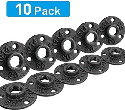 1/2" Floor Flange, Home TZH Malleable iron Pipe Fittings for Industrial vintage style, Flanges with Threaded Hole for DIY Project/Furniture/Shelving Decoration (10 Pack)