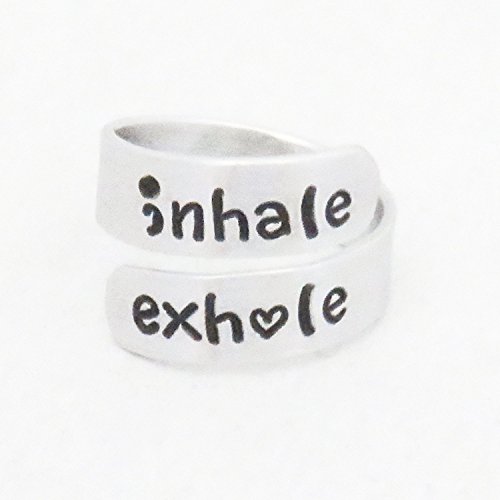 Lightweight aluminum inhale exhale handmade semicolon and heart ring suicide depression awareness jewelry