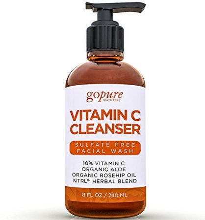 goPure Natural Facial Cleanser for Acne Blemishes and Anti Wrinkle with Vitamin C Rosehip Oil Organic Aloe Vera - Gentle Sulfate Free Face Wash for Men and Women - 8 Oz