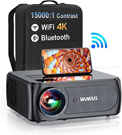 5G WiFi Bluetooth Projector, WiMiUS Top K8 Full HD Projector 4K Support Native 1080P, 15000 Contrast 4P/4D Keystone, 50% Zoom, Bluetooth 5.1 Outdoor Video Projector for PC PS5 Smartphone USB
