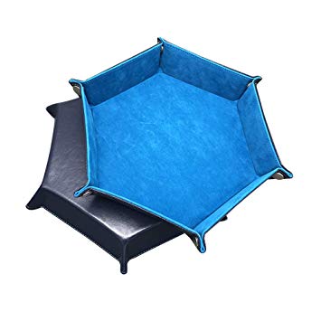 Dice Tray Metal Dice Rolling Tray for RPG, DND and Other Table Games, Dice Holder Storage Box, Protect Table, Double Sided Folding Rectangle PU Leather and Velvet (Peacock Blue)
