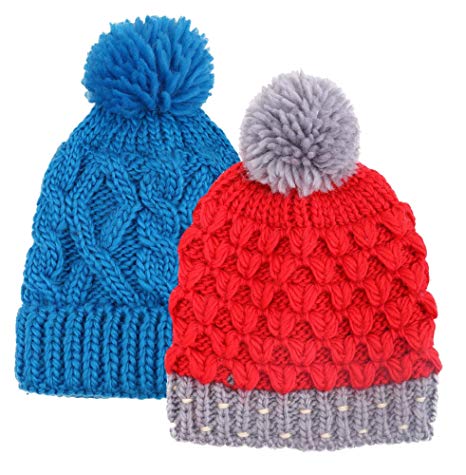 ARCTIC Paw Kids and Toddlers' Chunky Cable Knit Beanie with Yarn Pompom - Set of 2