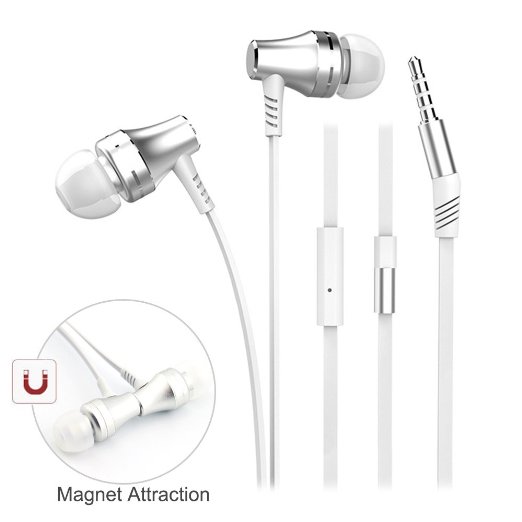 Earphones VEGO Magnet Attraction Metal In-Ear Wired Stereo Earbuds Headphones Headsets with Mic Microphone for iPhone 6s6 6s Plus6 Plus 55S iPod MP3 Player Samsung and other Smartphone - White
