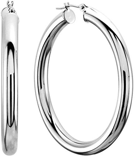 14k REAL Yellow or White or Rose/Pink Gold 3MM Thickness Classic Polished Round Tube Hoop Earrings with Snap Post Closure For Women in Many Sizes and Gauges