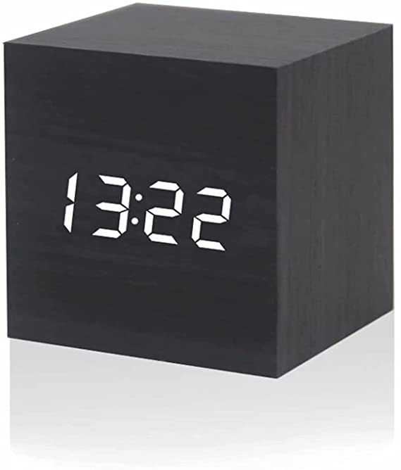 Digital Wooden Alarm Small Clock ,Electronic LED Time Date Display Adjustable Brightness，3 Alarm Settings Detect for Bedroom Office Daily Life.