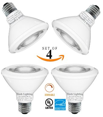 SleekLighting Par 30 LED 13 Watt "Dimmable" Wide Flood Short Neck Light Bulb(40°), Warm White (3000K), 800 Lumens, E26 Medium Base, 75 Watt Equivalent, UL Approved (PACK OF 4)