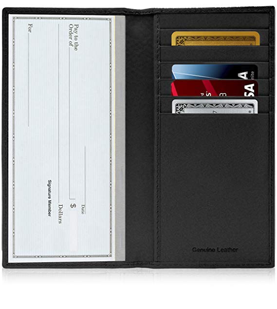 Genuine Leather Checkbook Cover For Men & Women - Checkbook Covers with Card Holder Wallet RFID Blocking