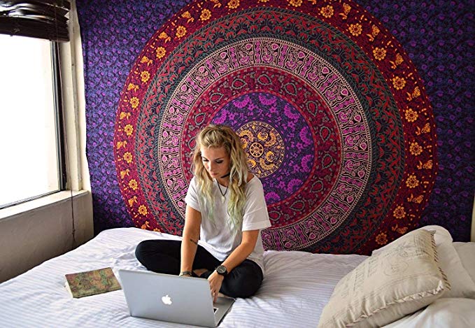 Rajrang Twin Hippie Tapestry, Hippy Mandala Bohemian Tapestries, Indian Dorm Decor, Psychedelic Tapestry Wall Hanging Ethnic Decorative bohemian decor Tapestry