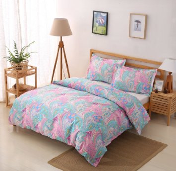 Colourful Snail Well Designed Printed Dreaming Flower Pattern Duvet Cover Set, Made of Lightweight Polyester microfiber, Ultra Soft and Easy Care, Wrinkle Resistant, Queen/Full